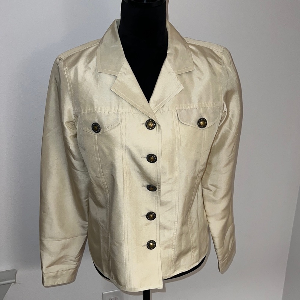 My Favorite Things‎ By Colleen Lopez 100% silk antique gold buttons jacket Sz S